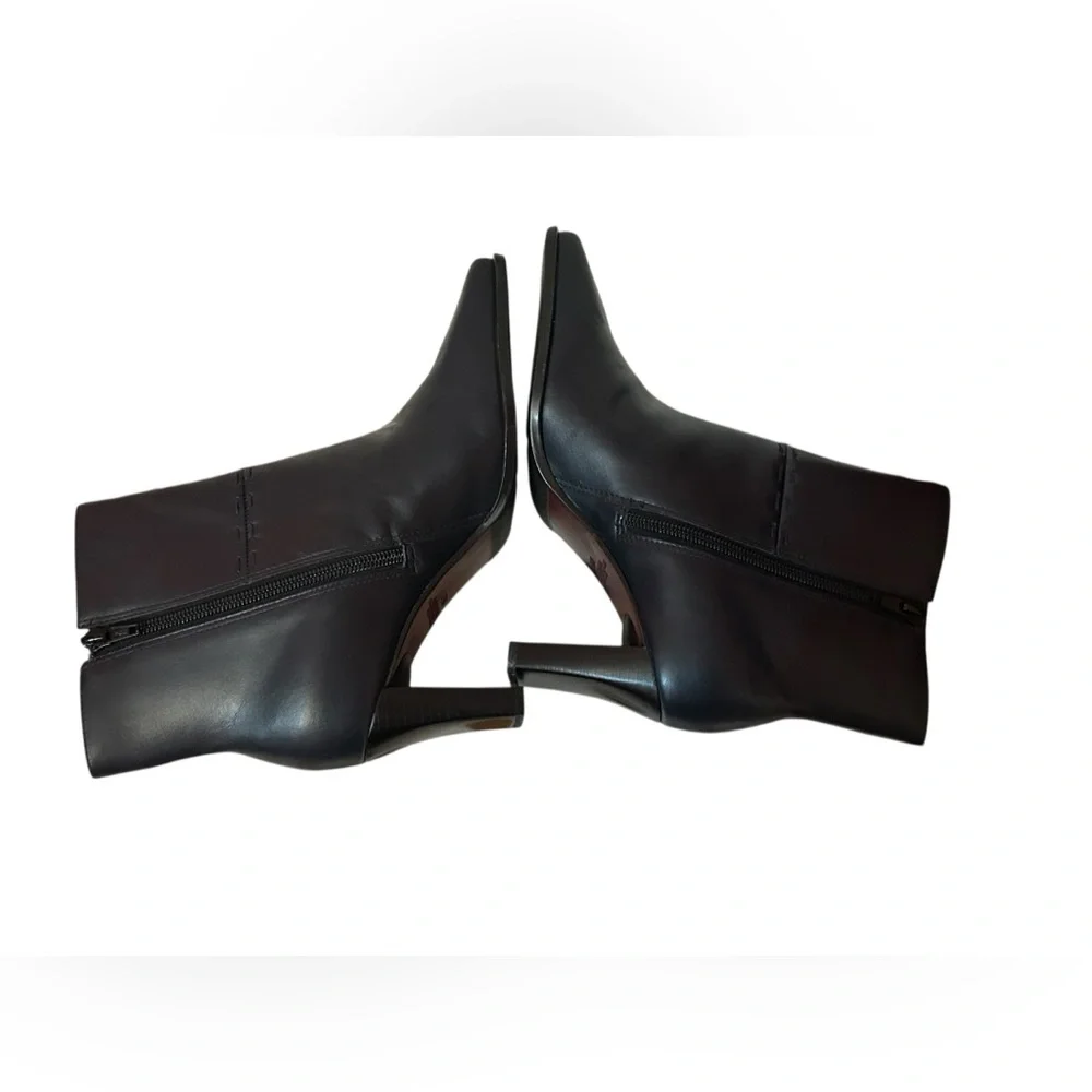 Markon Black Leather Ankle Boots 8M Brazil Square Toe Stitched Detail Heel Goth - Picture 4 of 7